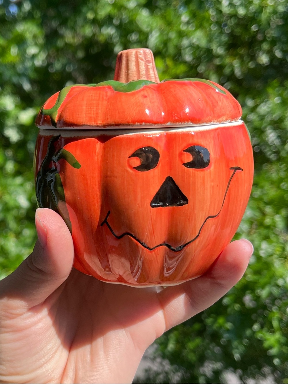 Ceramic Pumpkin Jack-O'-Lantern Candy Dish - Orange